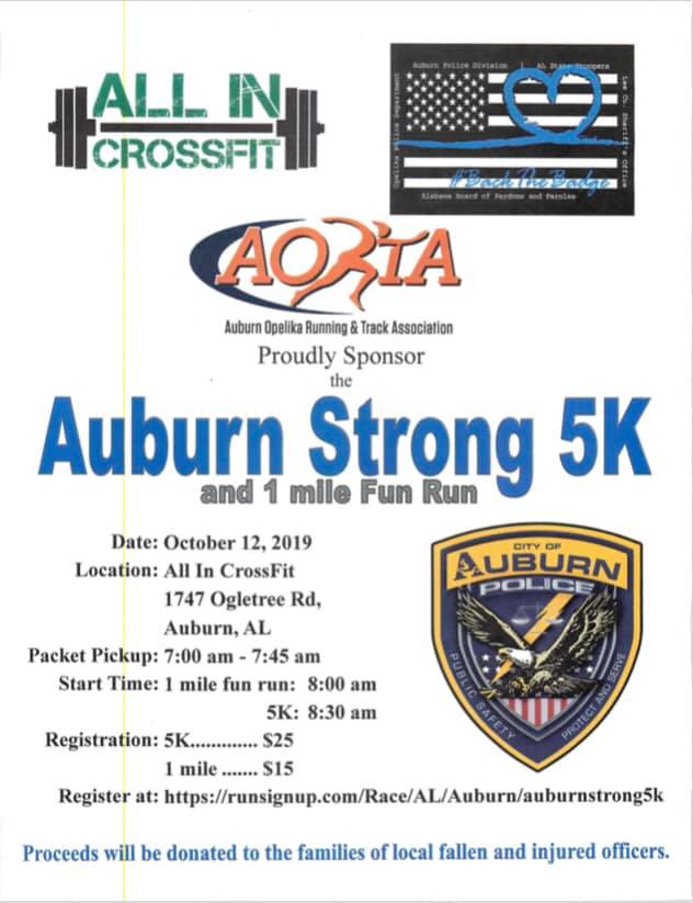 ‘AuburnStrong 5K’ on Oct. 12 to benefit families of injured, fallen Auburn Police Department officers