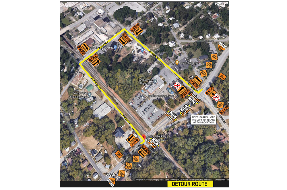 Closure, detour on Martin Luther King Jr Boulevard in Opelika