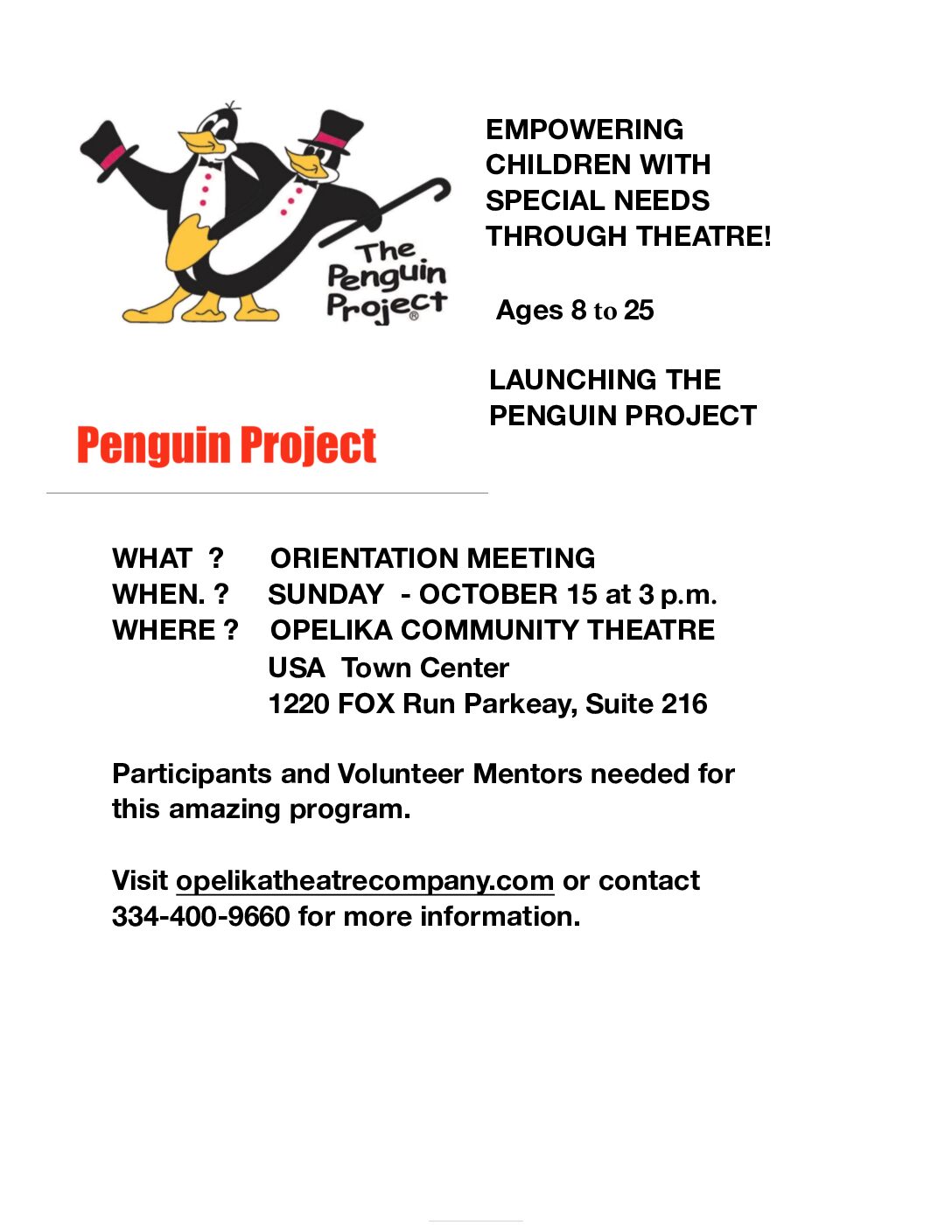 OCT to Host Informational Meeting on the Penguin Project Oct. 15